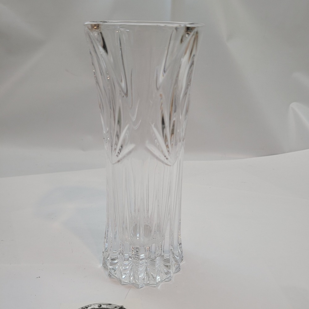 Vintage Crystal Bud Vase Starburst Fan Cut Glass 6.25 Inch‎ Square Rim Scalloped